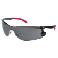 Crews Mantis Safety Glasses With Black Frame, Clear Lens, Rotating Temples And Red Temple Sleeves