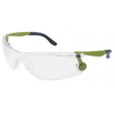 Crews Mantis Safety Glasses With Green Frame, Clear Lens, Rotating Temples And Green Temple Sleeves