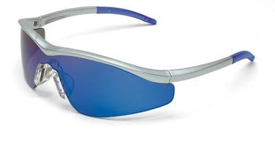 Crews Triwear Nylon Safety Glasses With Steel Frame, Blue Diamond Polycarbonate Duramass Anti-Scratch Mirror Lens, Carrying Case And Breakaway Cord