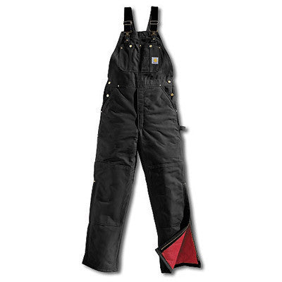 Carhartt 32" X 34" Regular Black Duck Quilt Lined Bib Overalls With Leg Zippers, Elastic Straps And Double Knees