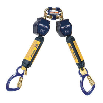 DBI/SALA Nano-Lok Twin Leg Self Retracting Lifeline With Quick Connector Anchorage Connection And Two Aluminum Captive Eye Carabiiners