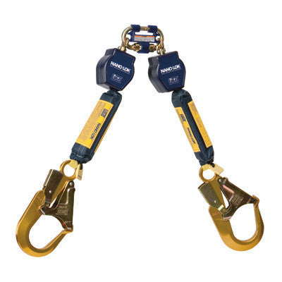DBI/SALA Nano-Lok Twin Leg Self Retracting Lifeline With Quick Connector Anchorage Connection And Two Aluminum Rebar Hooks