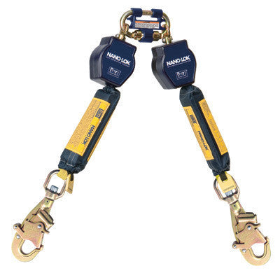 DBI/SALA Nano-Lok Twin Leg Self Retracting Lifeline With Quick Connector Anchorage Connection And Two Steel Swiveling Snap Hooks