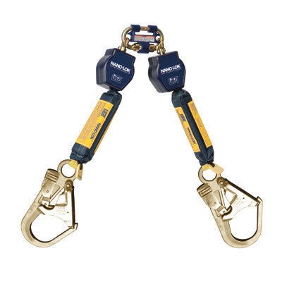 DBI/SALA Nano-Lok Twin Leg Self Retracting Lifeline With Quick Connector Anchorage Connection And Two Steel Rebar Hooks