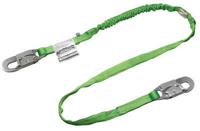 Miller 6' Green Single Leg Manyard HP Shock-Absorbing Stretachable Web Lanyard With 2 Locking Snap Hooks And ANSI Z359 Certification