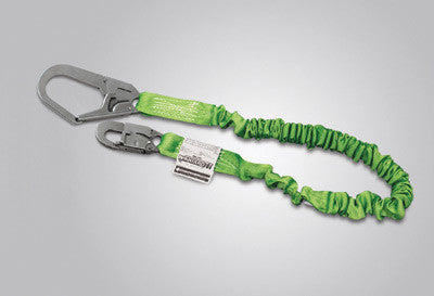 Miller 6' Green Single Leg Manyard II Shock-Absorbing Stretchable Web Lanyard With Locking Snap Hook And 2 1/2" Locking Rebar Hook