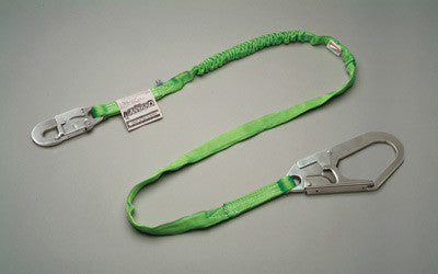 Miller 6' Green Single Leg Manyard HP Shock-Absorbing Stretachable Web Lanyard With Locking Snap Hook And 2 1/2" Locking Rebar Hook