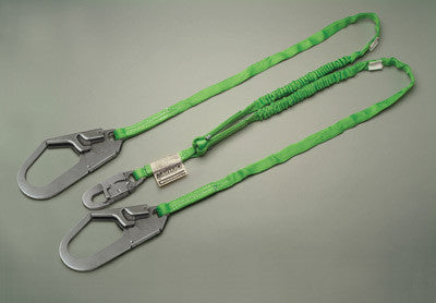 Miller 6' Green Two Leg Manyard HP Shock-Absorbing Stretachable Web Lanyard With Locking Snap Hook,  2 2 1/2" Locking Rebar Hooks And ANSI Z359 Certification