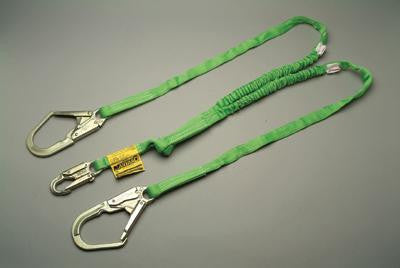 Miller 6' Green Two Leg Manyard HP Shock-Absorbing Stretachable Web Lanyard With Locking Snap Hook And 2 2 1/2" Locking Rebar Hooks