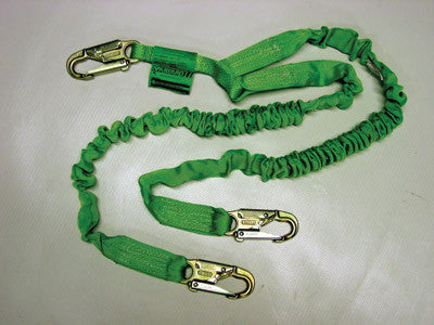 Miller 6' Green Two Leg Manyard II Shock-Absorbing Stretchable Web Lanyard With 3 Locking Snap Hooks And ANSI Z359 Certification