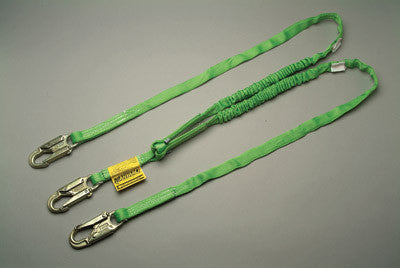 Miller 6' Green Two Leg Manyard HP Shock-Absorbing Stretachable Web Lanyard With 3 Locking Snap Hooks