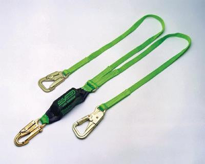 Miller 6' Green Two Leg BackBiter Lanyard With SofStop Shock Absorber With 1 Locking Snap Hook And 2 Miller 5K Locking Snap Hooks