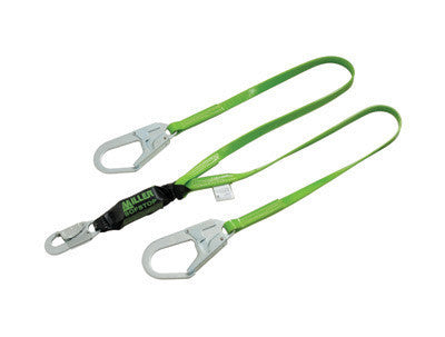 Miller 6' Green Two Leg Vinyl-Coated Lanyard With SofStop Shock Absorber With 3 Locking Rebar Hooks