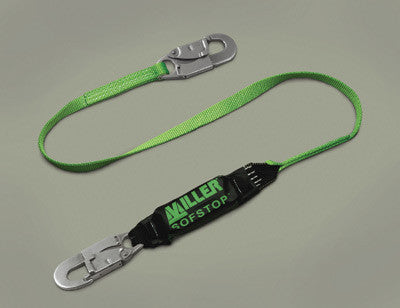 Miller 6' Green Two Leg HP Lanyard With SofStop Shock Absorber With 1 Locking Snap Hook And 2 2 1/2" Locking Rebar Hooks