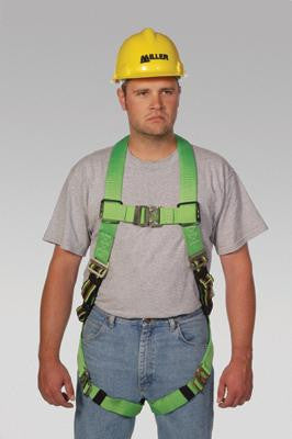 Miller Universal Green Python Ultra Full Body Harness With DuraFlex Webbing, Front D-Ring And Quick Connect Chest And Leg Strap Buckles