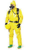 DuPont 2X Yellow Tychem BR Chemical Protection Coveralls With Taped Seams, Storm Flap Over Front Zipper Closure, Attached Hood, Elastic Respirator Fit Closure, Elastic Wrists And Attached Boots With Outer Flaps