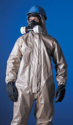 DuPont X-Large Tan Tychem CPF3 Coveralls With Taped Seams, Front Zipper Closure, Elastic Wrists And Face And Attached Hood And Boots