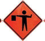 Dicke Safety Products 36" Orange And Black Superbright Reflective Roll-Up Sign With Flagger Pictogram