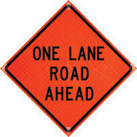 Dicke Safety Products 36" Orange And Black Superbright Reflective Roll-Up Sign "One Lane Road Ahead "