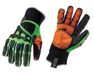 Ergodyne Small Black And Lime Green ProFlex 925F(x) Full Fingered PVC, Armortex And Neoprene Dorsal Impact Reducing Mechanics Glove With TPR Armor On Fingers And EVA Pads On Palms And Back