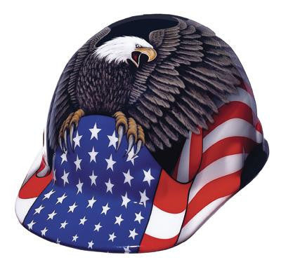 Fibre-Metal White SuperEight Class E, G or C Type I Thermoplastic Hard Cap With Ratchet Suspension And Spirit Of America Graphic