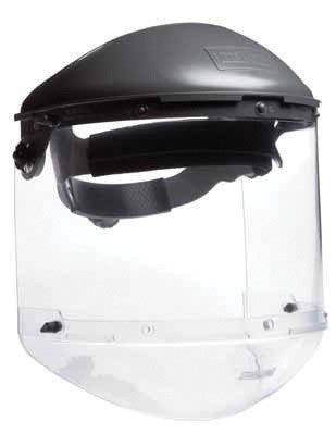 Fibre-Metal Model F-400 Noryl Dual Crown Ratchet Headgear With Clear Propionate Faceshield, Built-In 4" Deep Clear Chin Guard, 4" Deep Crown Protector And Speedy Mounting Loop System