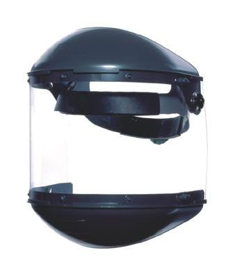 Fibre-Metal Model F-400 Noryl Dual Crown Ratchet Headgear With Clear Propionate Faceshield, Built-In 4" Deep Chin Guard, 4" Deep Crown Protector And Speedy Mounting Loop System