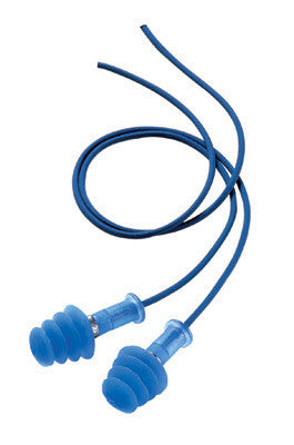 Howard Leight Multiple Use Fusion 4-Flange Blue Thermal Plastic Urethane Detectable Corded Earplugs With Translucent Blue Stems (1 Pair Per HearPack, 100 Pair Per Box)