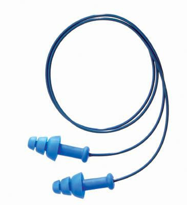 Howard Leight Multiple Use SmartFit 3-Flange Blue CMT (Conforming Material Technology) Detectable Corded Earplugs With Blue Nylon Cord (1 Pair Per Polybag, 100 Pair Per Box)