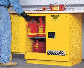 Justrite 35" X 35" X 22" Yellow 22 Gallon Undercounter Sure-Grip EX Safety Cabinet With 2 Manual Doors And 1 Shelf