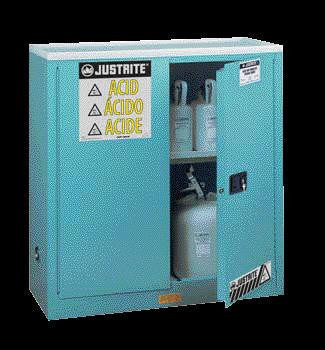 Justrite 35" X 35" X 22" Blue 22 Gallon Steel Undercounter Sure-Grip EX Safety Cabinet For Corrosives With 2 Manual Doors And 1 Shelf