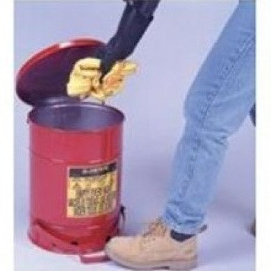 Justrite 6 Gallon Red Oily Waste Can With Foot Lever Opening Device