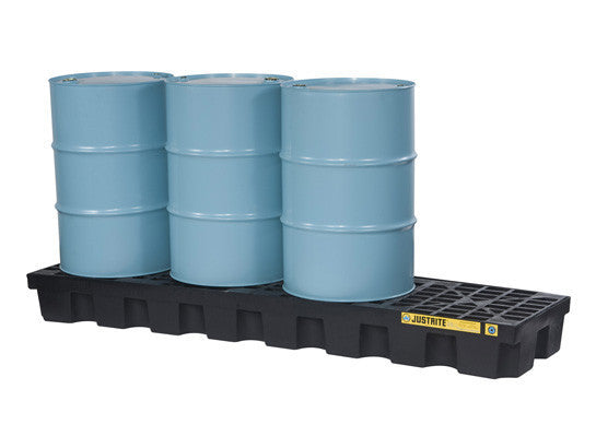 Justrite Black 4 Drum In-Line EcoPolyBlend Spill Control Pallet