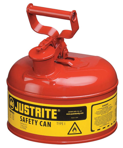 Justrite 1 Gallon Red Type 1 Safety Can With Staiinless Steel Flame Arrestor For Use With Flammable Liquids1G/4L SAFE CAN RED