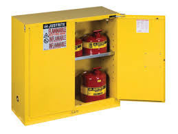 Justrite 44" X 43" X 18" Yellow 30 Gallon Sure-Grip EX Safety Cabinet For Flammables With 2 Self-Closing Doors And 1 Shelf