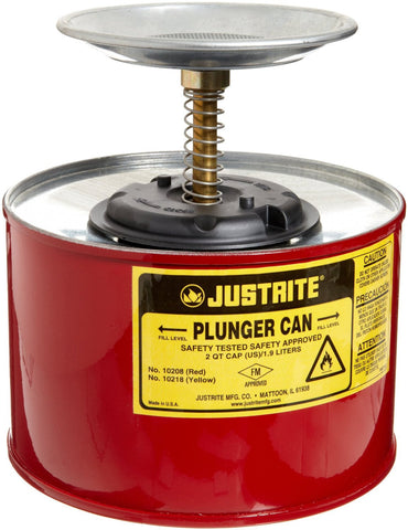 Justrite 2 Quart Red Plunger Can For Flammables