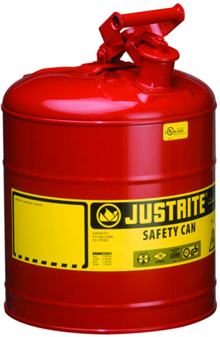 Justrite 2 Gallon Red Type 1 Safety Can With Staiinless Steel Flame Arrestor For Use With Flammable Liquids1G/4L SAFE CAN RED