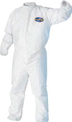 Kimberly-Clark Professional* Large White KleenGuard* A30 MICROFORCE Disposable Coveralls With Storm Flap Over Front Zipper Closure, Elastic Back, Front, Wrists And Ankles And Hood (25 Per Case)