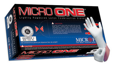 Microflex X-Large White 9.4" Micro One 5 1/2 mil Premium quality natural rubber Latex Ambidextrous Non-Sterile Lightly Powdered Disposable Gloves With Smooth Finish And Beaded Cuffs (100 Each Per Box)