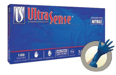 Microflex Medium Blue 11.4" UltraSense EC 4.7 mil Nitrile Ambidextrous Non-Sterile Powder-Free Disposable Gloves With Textured Fingers Finish And Extended, Beaded Cuffs (100 Each Per Box)