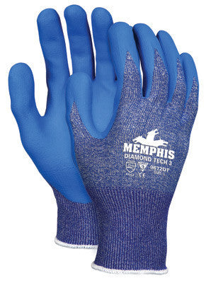 Memphis X-Large Diamond Tech 3 13 Gauge Cut Resistant Blue Bi-Polymer Palm And Finger Coated Work Gloves With Blue Dyneema Liner