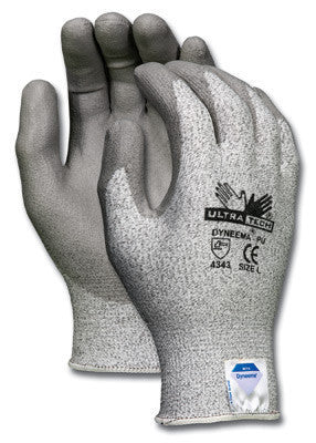 Memphis Large UltraTech 13 Gauge Cut Resistant Gray Polyurethane Palm And Finger Coated Work Gloves With White Seamless Knit Dyneema Liner