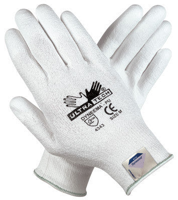 Memphis Small UltraTech 13 Gauge Cut Resistant White Polyurethane Palm And Finger Coated Work Gloves With White Seamless Knit Dyneema Liner