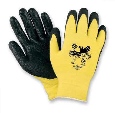 Memphis Small UltraTech 13 Gauge Cut Resistant Black Foam Nitrile Coated Work Gloves With Yellow Seamless Knit Kevlar Stainless Steel And Nylon Liner