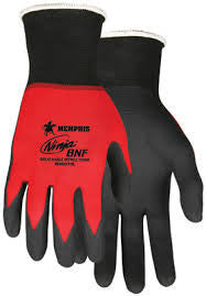 Memphis Gloves Medium Ninja BNF 18 Gauge Black Breathable Nitrile Foam Palm And Fingertip Coated Work Gloves With Red Seamless Knit Nylon And Spandex Liner