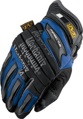 Mechanix Wear Medium Blue And Black M-Pact 2 Full Finger Synthetic Leather And Rubber Anti-Vibration Gloves With Neoprene Cuff, EVA Foam Padded Impact Zones, And Rubberized Panels On Thumb, Fingertips And Palm