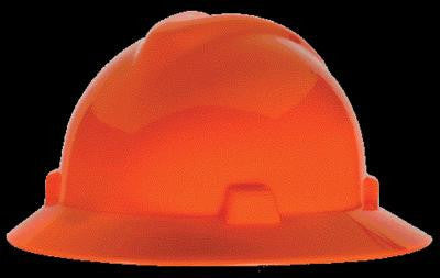 MSA Hi-Viz Orange V-Gard Class E Type I Polyethylene Non-Slotted Hard Hat With Full Brim And Fas-Trac Suspension