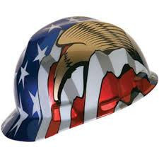 MSA V-Gard Freedom Series Class E Type I Hard Cap With Fas-Trac Suspension And American Flag With 2 Eagles