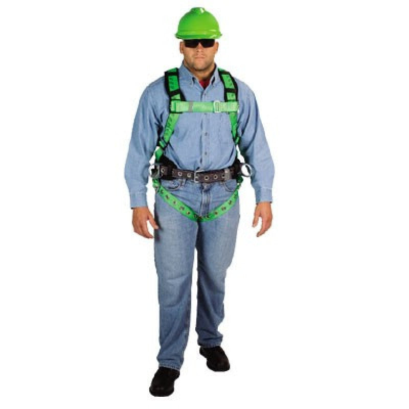 MSA Standard TechnaCurv Hi-Viz Green Vest Style Construction Style Harness With Qwik-Fit Chest Buckle, Tongue Leg Straps, Back And 2 Hip D-Rings And Shoulder Padding