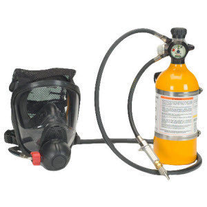 MSA PremAire Cadet Escape Supplied Air Respirator With Medium Rubber Advantage 4000 Facepiece With Net Head Harness, 5 Minute Aluminum Cylinder With Hansen Fittings And Nylon Strap Carrier